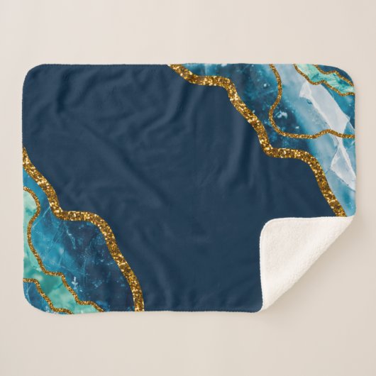 Blue & Gold Agate Geode Glitter Sherpa Deken (Voorkant (horizontaal))