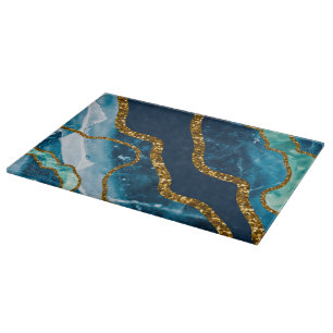 Blue & Gold Agate Geode Glitter Snijplank