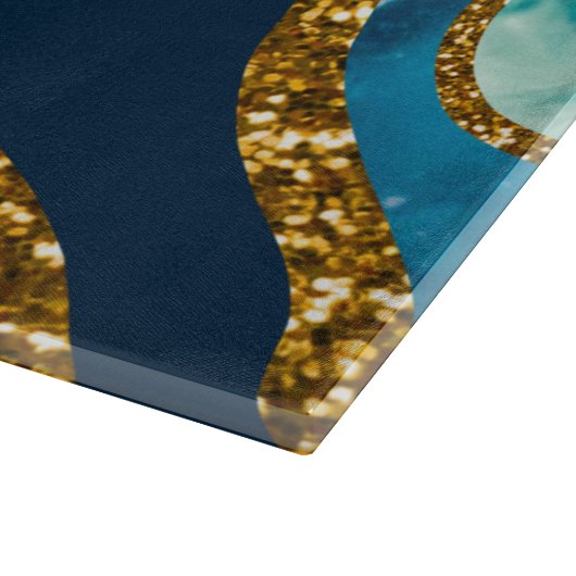 Blue & Gold Agate Geode Glitter Snijplank (Hoek)