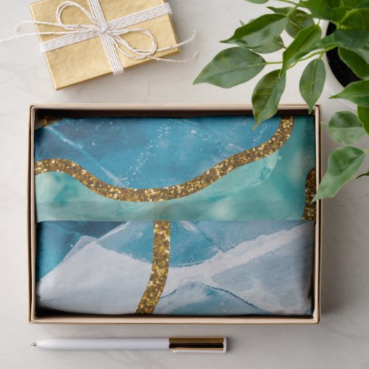 Blue & Gold Agate Geode Glitter Tissuepapier (Geschenk)