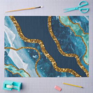 Blue & Gold Agate Geode Glitter Tissuepapier