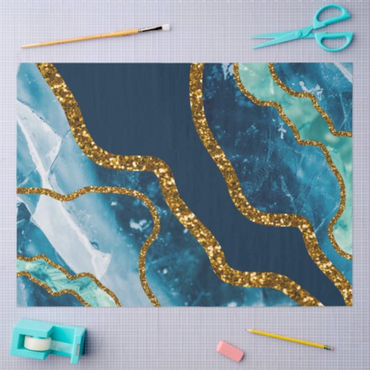 Blue & Gold Agate Geode Glitter Tissuepapier (Craft)