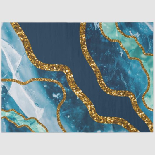 Blue & Gold Agate Geode Glitter Tissuepapier (Voorkant)