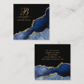 Blue Gold Agate Geode Makeup Artist Monogram Vierkante Visitekaartje (Voorkant / Achterkant)