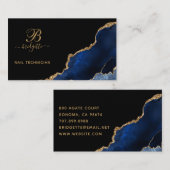 Blue Gold Agate Geode Nail Technician Visitekaartje (Voorkant / Achterkant)