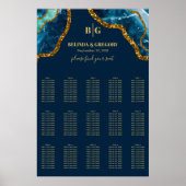 Blue Gold Agate Glitter Wedding Seding Chart Poster (Voorkant)