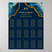 Blue Gold Agate Glitter Wedding Seding Chart Poster (Voorkant)
