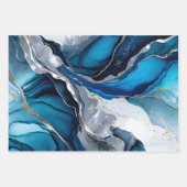 Blue Gold Agate Marble Glitter Abstract Design Inpakpapier Vel (Voorkant 2)