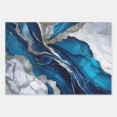 Blue Gold Agate Marble Glitter Abstract Design Inpakpapier Vel (Voorkant)