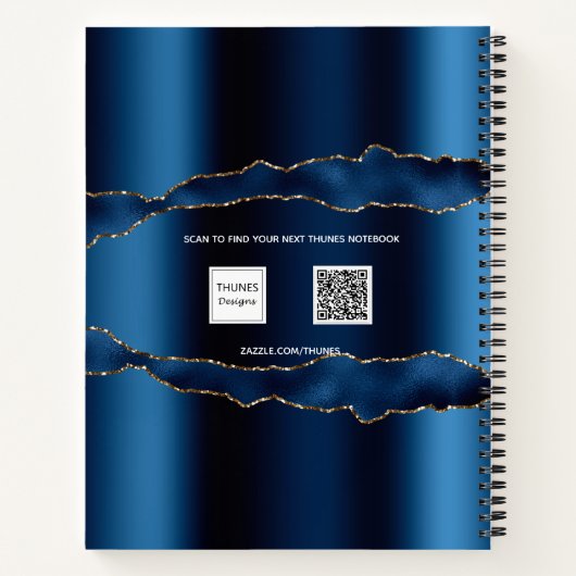 Blue gold agate marble name script notitieboek (Achterkant)