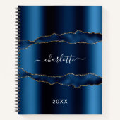 Blue gold agate marble name script notitieboek (Voorkant)