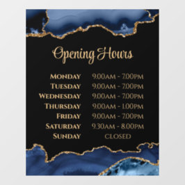 Blue Gold Agate openingstijden venster Cling Raamsticker