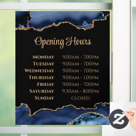 Blue Gold Agate openingstijden venster Cling Raamsticker (Huis)