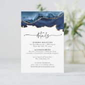 Blue Gold Agate Wedding Details Enclosure Card Informatiekaartje (Staand voorkant)