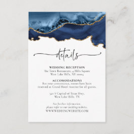 Blue Gold Agate Wedding Details Enclosure Card Informatiekaartje