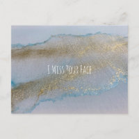 Blue Gold Alcohol Ink Abstract I Miss Your Face