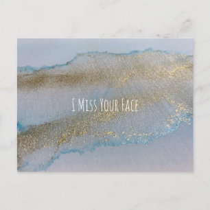Blue Gold Alcohol Ink Abstract I Miss Your Face Briefkaart