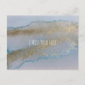 Blue Gold Alcohol Ink Abstract I Miss Your Face Briefkaart (Voorkant)