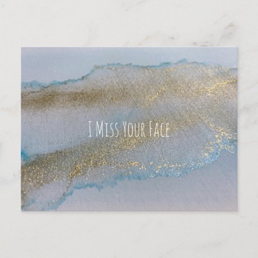 Blue Gold Alcohol Ink Abstract I Miss Your Face Briefkaart (Voorkant)