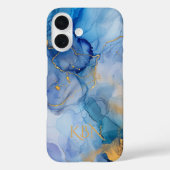 Blue Gold Alcohol Ink Waterverf Monogram Initialen Case-Mate iPhone Case (Achterkant)