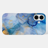 Blue Gold Alcohol Ink Waterverf Monogram Initialen Case-Mate iPhone Case (Achterkant (horizontaal))