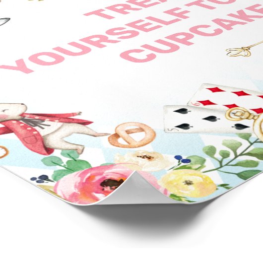 Blue Gold Alice One-derland 1st Birthday Sign Poster (Hoek)