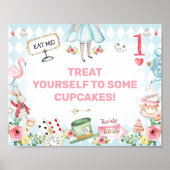 Blue Gold Alice One-derland 1st Birthday Sign Poster (Voorkant)