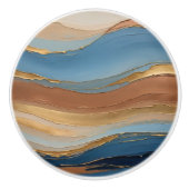 Blue gold and bronze brush strokes keramische knop (Voorkant)