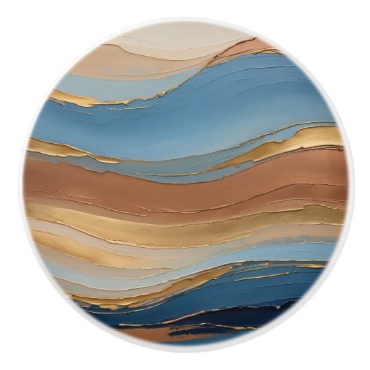 Blue gold and bronze brush strokes keramische knop (Voorkant)