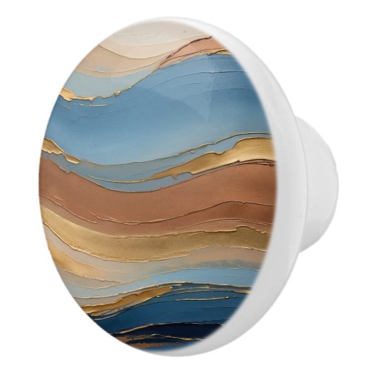 Blue gold and bronze brush strokes keramische knop (Rechts)