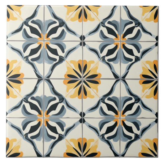 Blue, Gold and Off White Ceramic Tile Tegeltje (Voorkant)