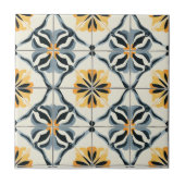 Blue Gold and Off White Pattern Ceramic Tile Tegeltje (Voorkant)