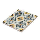 Blue Gold and Off White Pattern Ceramic Tile Tegeltje (Zijkant)