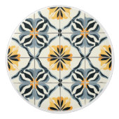 Blue Gold  and Off White Pattern  Keramische Knop (Voorkant)