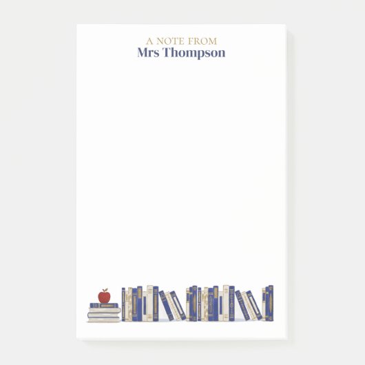 Blue Gold Apple Bookshelf Personalized Teacher Post-it® Notes (Voorkant)