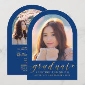 Blue Gold Arch 2 Photo Afstuderen aangekondigd Kaart (Voorkant / Achterkant)
