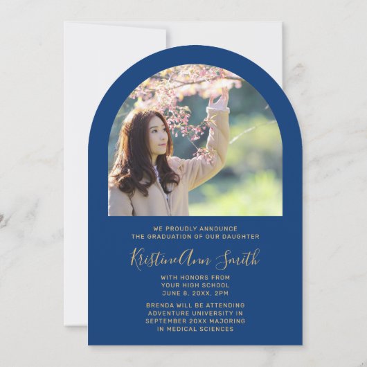 Blue Gold Arch 2 Photo Afstuderen aangekondigd Kaart (Achterkant)