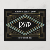 Blue & Gold Art Deco Gatsby-Inspired Wedding Briefkaart (Voorkant)