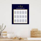 Blue Gold Art Deco Wedding Seating Chart 150 Poster (Keuken)