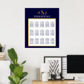 Blue Gold Art Deco Wedding Seating Chart 150 Poster (Thuiskantoor)