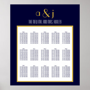 Blue Gold Art Deco Wedding Seating Chart 150 Poster