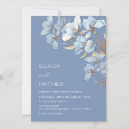 Blue Gold Artistieke Bloemen Uitnodiging