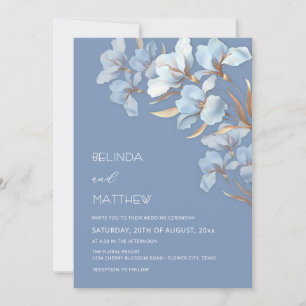 Blue Gold Artistieke Bloemen Uitnodiging