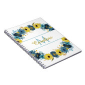 Blue Gold Autumn Floral Wreator Monogram Notitieboek (Rechterzijde)