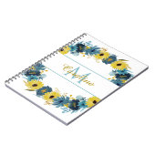 Blue Gold Autumn Floral Wreator Monogram Notitieboek (Linkerzijde)