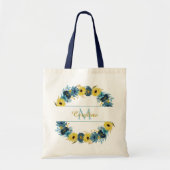 Blue Gold Autumn Flowers Wreatmonogram Tote Bag (Voorkant)