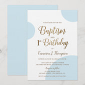 Blue Gold Baby Boy Baptisme 1st Birthday Uitnodigi Kaart (Voorkant / Achterkant)
