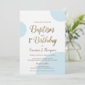 Blue Gold Baby Boy Baptisme 1st Birthday Uitnodigi Kaart (Staand voorkant)