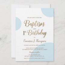 Blue Gold Baby Boy Baptisme 1st Birthday Uitnodigi