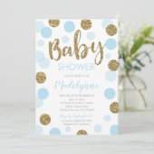 Blue Gold Baby shower uitnodiging Confetti Baby Bo (Staand voorkant)